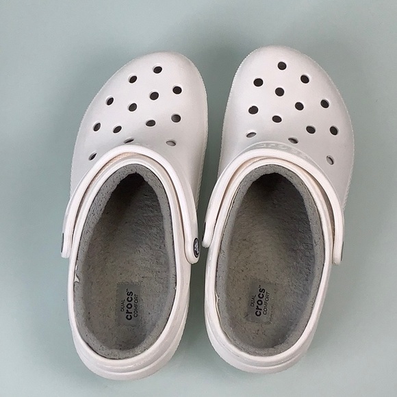 CROCS classic white Lined Dual Comfort clogs unisex size 10 women 8 men EUC - Picture 6 of 12